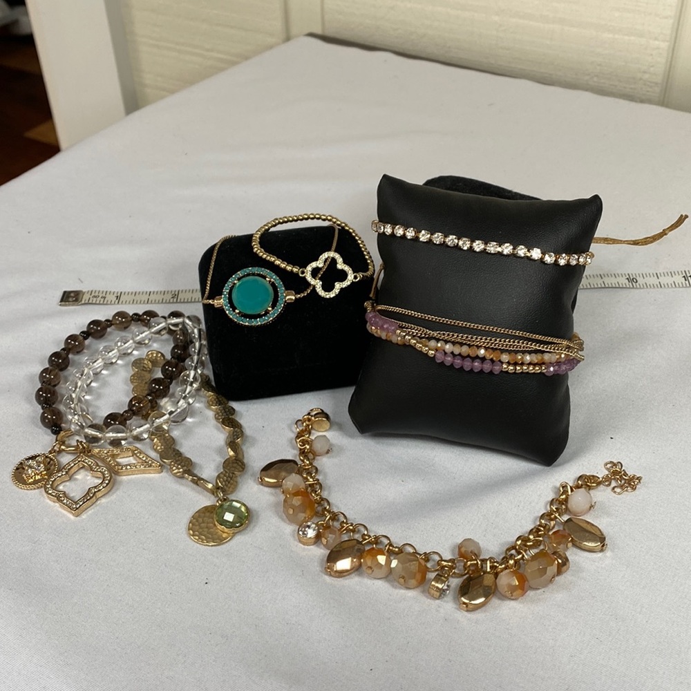 Set of 8 Goldtone bracelets adjustable stretch rhinestones